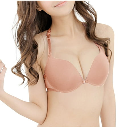 Gnurob Women s Seamless Bra Front Closure Wireless Brassiere Sexy Y Back Bralettes Push Up Beauty Back Smoothing Bras Comfort Wireless Underwear Clearance Saving Beige Large