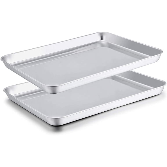 Bexikou 2 Pcs Stainless Steel Baking Pan Set, 9.05 x 6.69 Inch Non‑Stick Cookie Sheet, Heavy Duty Roasting Tray for Oven Baking, Cooking & Roasting