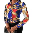 thumbnail image 1 of hirigin Women Fashion Wild Shirts Chain/Floral/Letter/Geometric Square Print Turn-Down Collar Long Sleeve Blouses Streetwear, 1 of 4