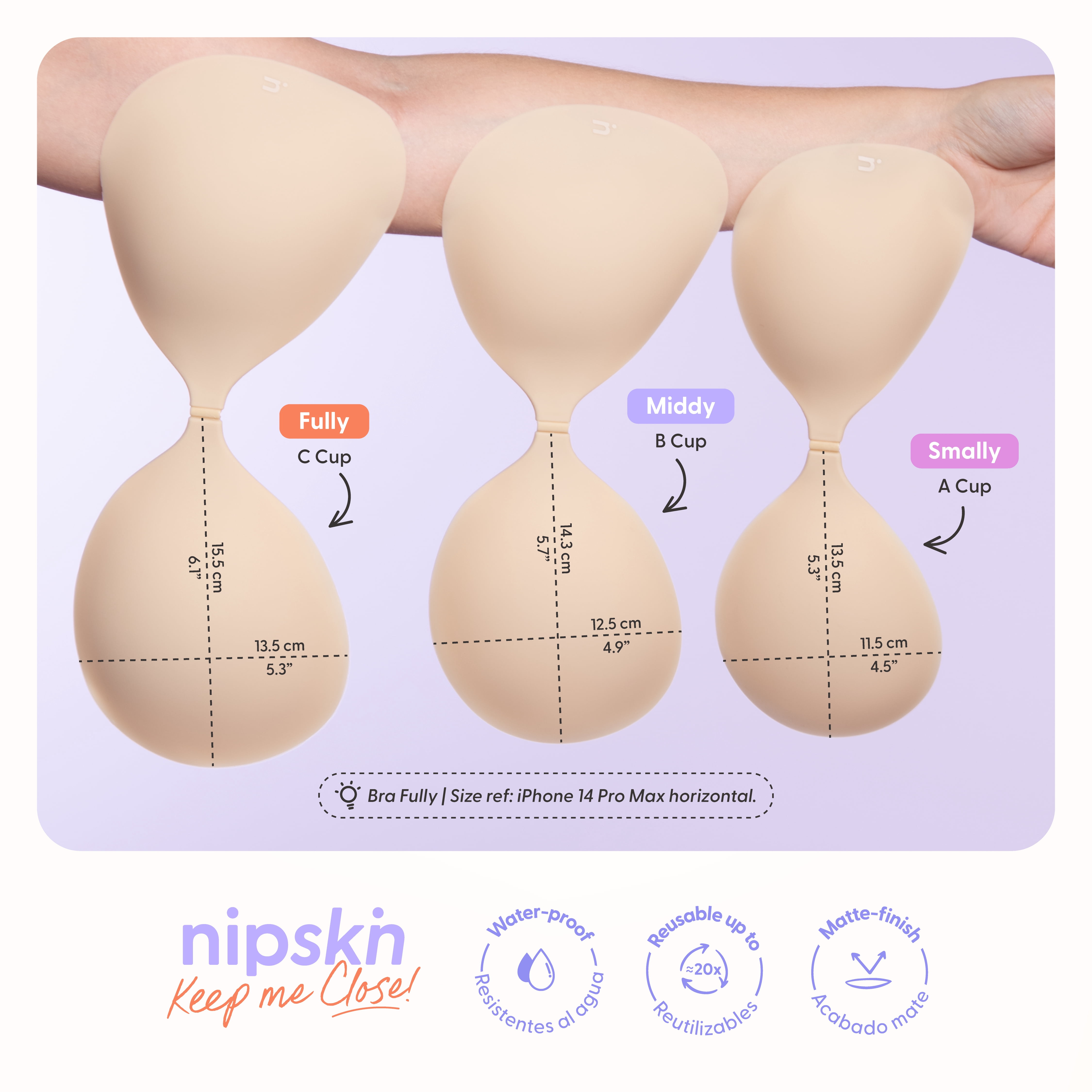 Nipskin Reusable Adhesive Bra for Women, Strapless Silicone Push-Up Bra for Shape and Support, Latte B