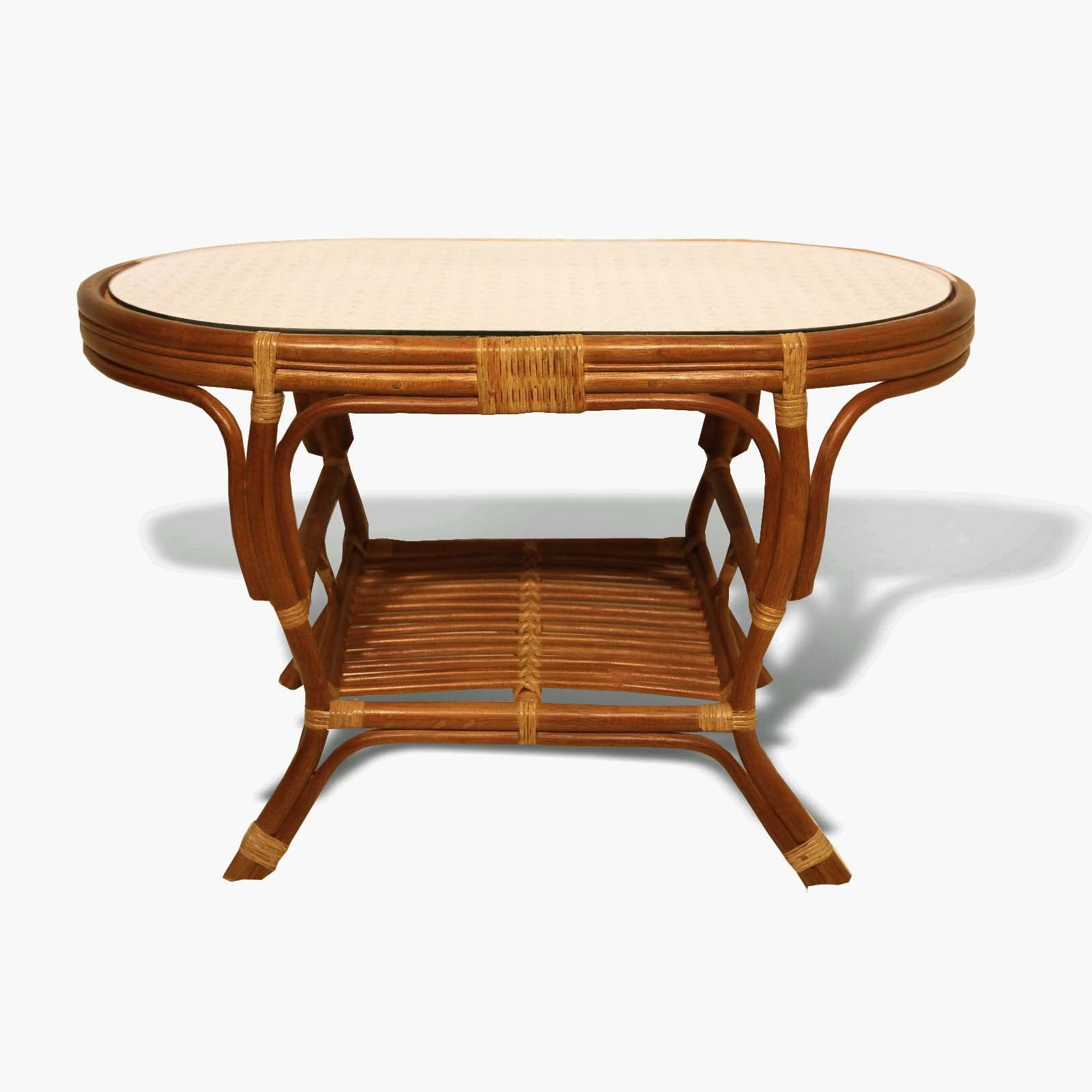 Elegant Pelangi Oval Coffee Table with Glass Top in Natural Rattan