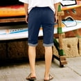 thumbnail image 7 of Wlynlyn Shorts for Women Striped Drawstring Elastic Waisted Straight Leg Lounge Shorts Knee Length Casual Cotton Bermuda Shorts, 7 of 7