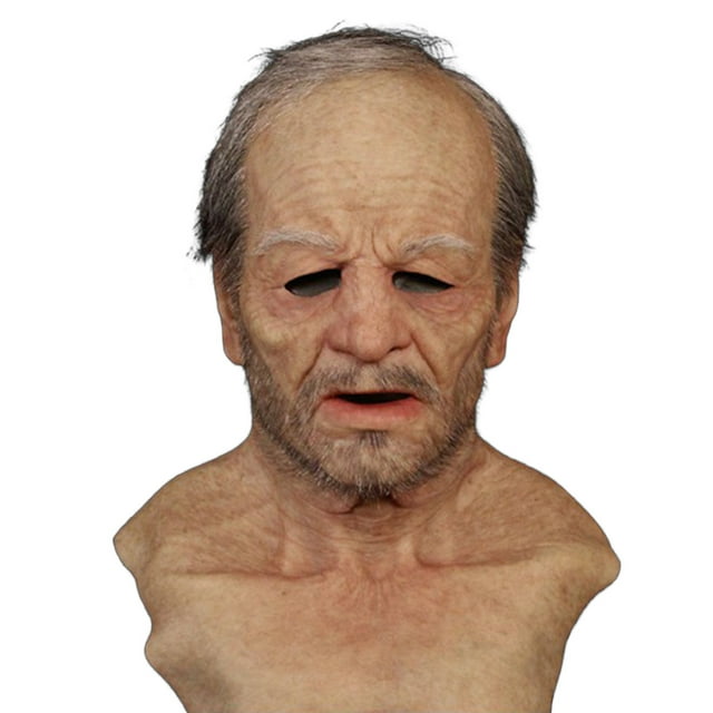 Peluca de abuelo de Halloween, máscara de anciano, cubierta para la cabeza, máscara de horror de cabeza de anciano calvo