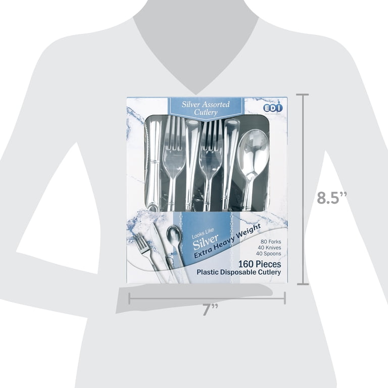 EDI Silver Disposable Plastic Cutlery Set, 160-Piece photo 7