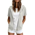 thumbnail image 2 of Women's Short Sleeve Zip Up Hoodie Lightweight Sweatshirt Jacket Full Zip Drawstring Hooded Outerwear with Pockets Casual Summer Athletic Coat Workout, 2 of 8