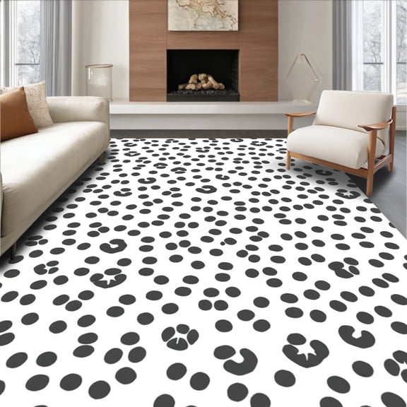 ODIKA 4'x6' Machine Washable Non-Slip Area Rug, Speckled Faux Hide Dotted Design High Traffic Rug, Black, 299193