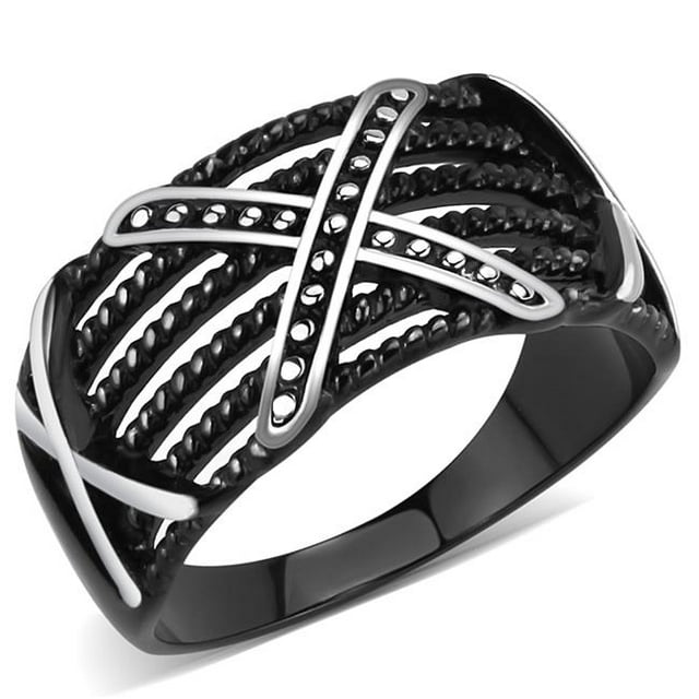 Alamode TK3468-10 Hommes IP Noir Bague en Acier Inoxydable Sans Pierre dans Aucune Pierre - Taille 10