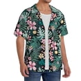 thumbnail image 4 of Vsdgher Rose Flowers Print Men's Wrinkle Free Untucked Cuban Shirt Business Casual Button Down Shirts Short Sleeve Shirt, 4 of 7