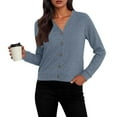 thumbnail image 4 of JSheng Women's Cardigan Sweater Solid Color Knitted Long Sleeve Button V-Neck Hoodless Casual Outwear Tops Light Blue L, 4 of 5
