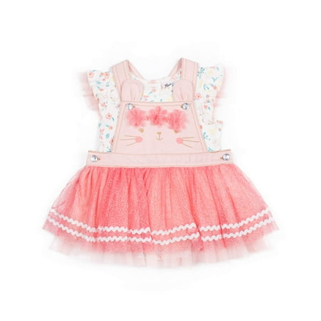 Short Sleeve Bunny Print T-shirt & Glitter Twill Skirtall, 2pc Outfit Set (Baby Girls)