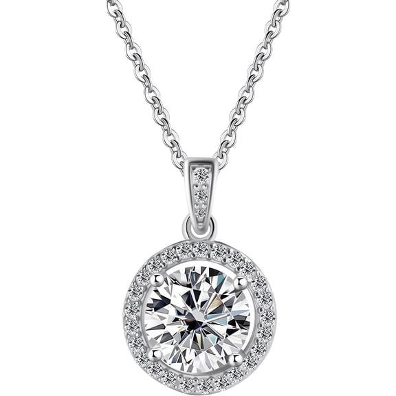 Inadays  925 Sterling Silver Necklace for Women Plated Halo Pendant Necklace with Simulated Crystals Birthday Gifts for Women