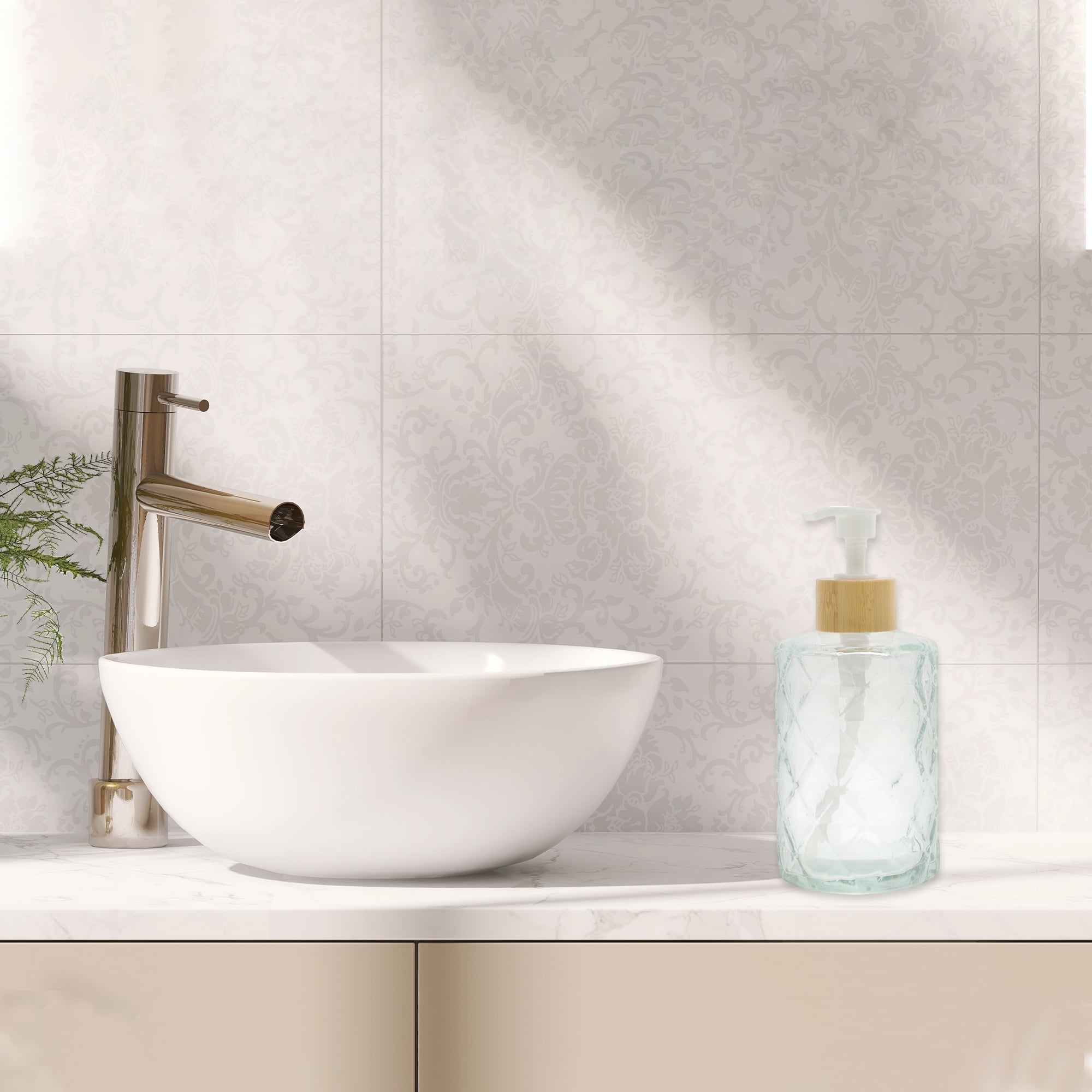 Unique Bargains 1 Pc Round Bottom Diamond Pattern Soap Dispenser 11.16oz Transparent