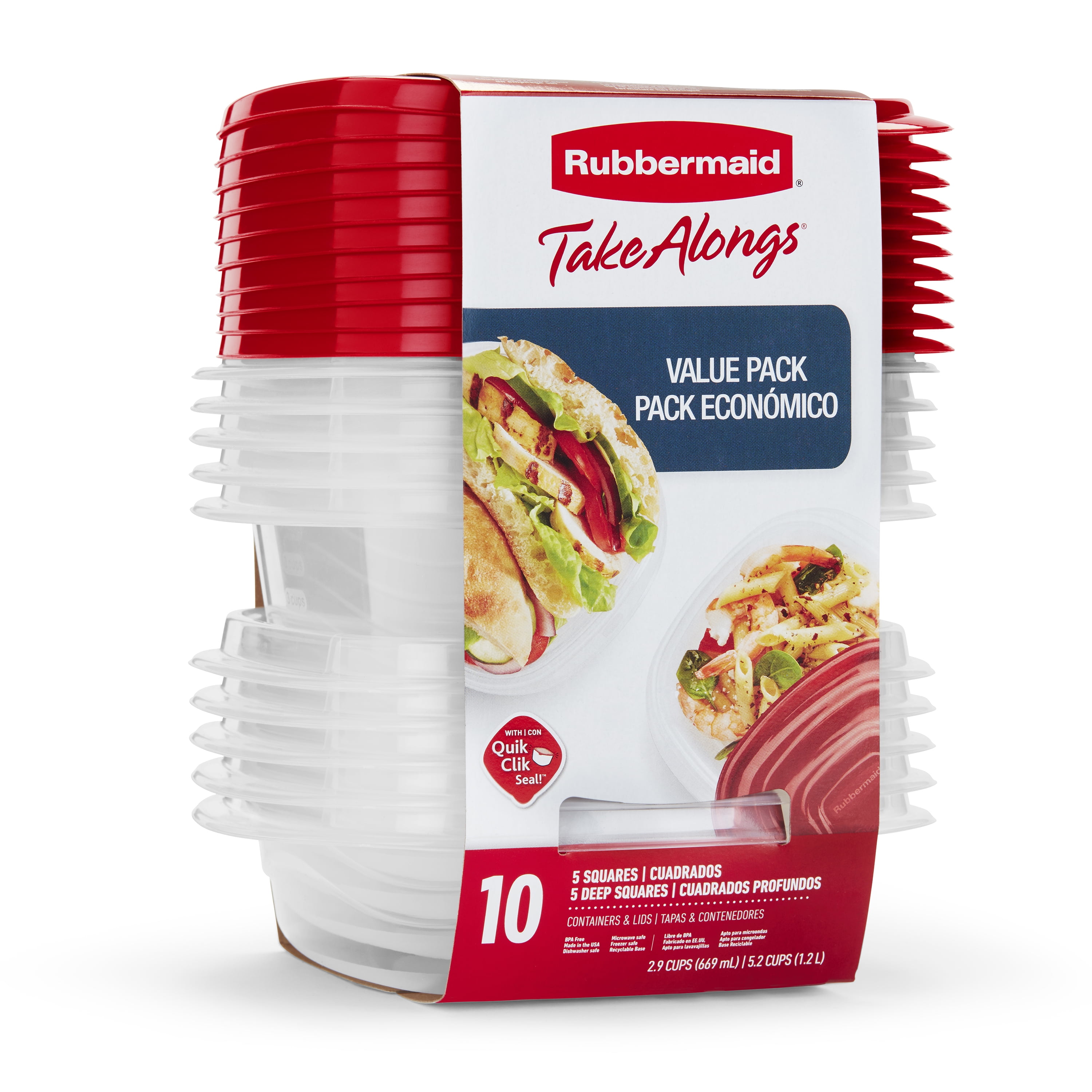 Rubbermaid TakeAlongs Food Storage Containers, 20 Piece Set, Red