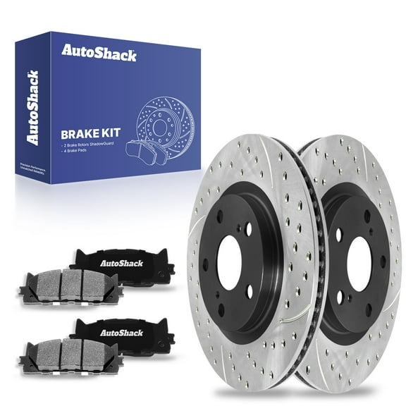 AutoShack Front Brake Kit Replacement for Toyota Camry Lexus ES350 FWD Drilled & Slotted E-Coated Disc Brake Rotors Black Ceramic Brakes Pads 11.65" 296 mm SCDPR41436414361293