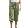 thumbnail image 3 of Simua Women's Cotton Linen Capri Pants Casual Solid Color Drawstring Elastic Waist Straight Leg Cropped Trousers, 3 of 7