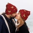 thumbnail image 5 of Pofeuu Reindeer Faces Festive Red Print Beanie Hat for Men Women Knit Winter Hat Warm Cuffed Skull Beanie Slouchy Soft Unisex, 5 of 6