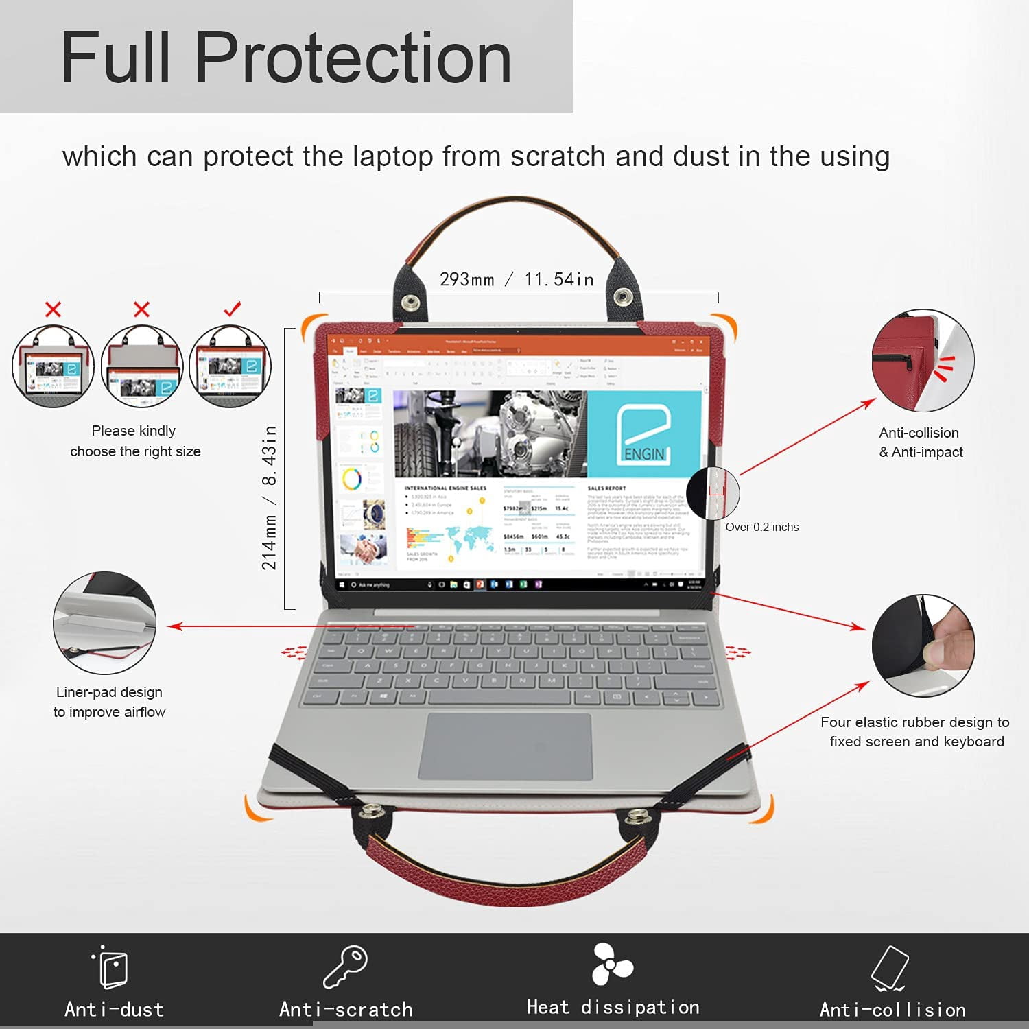 HP Chromebook x360 13c-ca Series Laptop Sleeve, Leather Laptop Case for HP Chromebook x360 13c-ca Series with Accessories Bag Handle (Red)