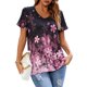 thumbnail image 1 of Ficarrico Mujer Verano Top Casual Manga Corta Color Degradado Floral Impreso Cuello En V Camiseta para Mujer Vino Rojo S, 1 of 5