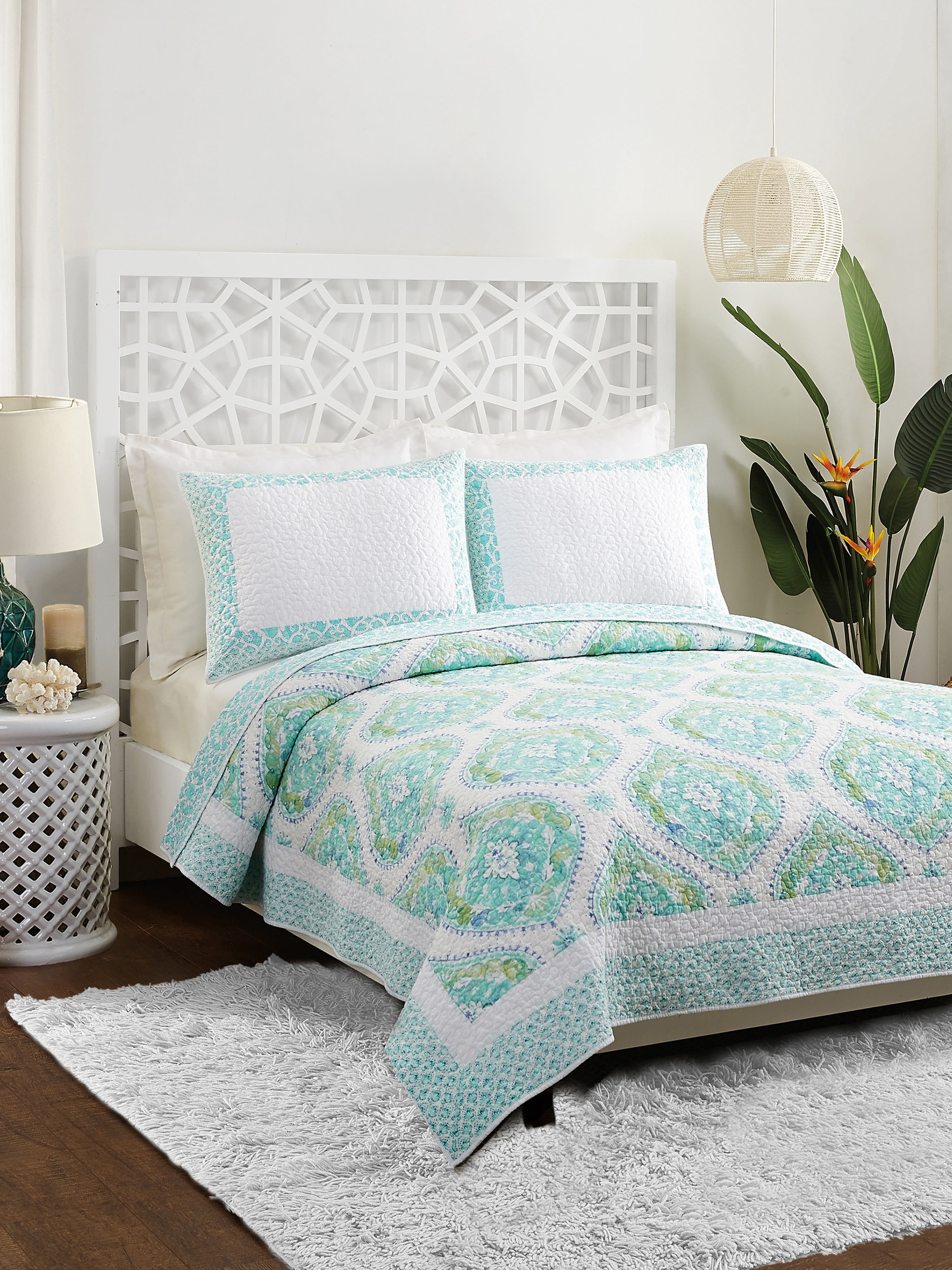 Dena Home Aqua Bohemain Breeze 3-Piece Set Quilt, Full/Queen