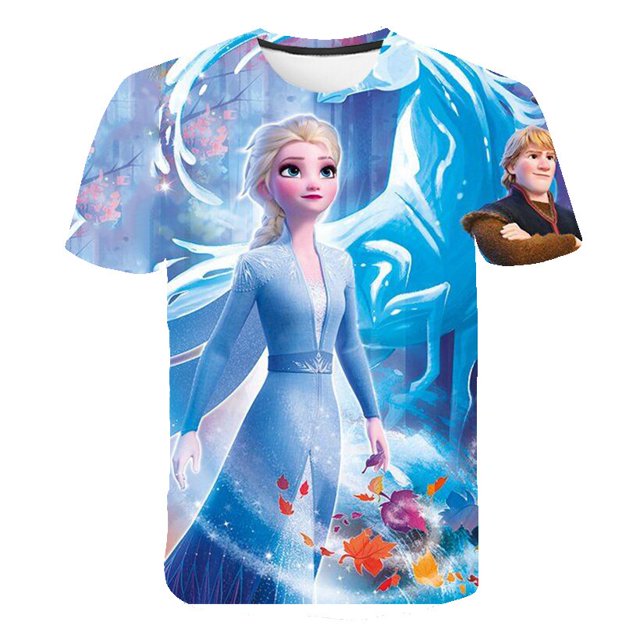 Camisetas Kawaii para niñas, camisetas bonitas con estampado de dibujos animados de Anna Elsa para niños, camisetas de verano, ropa para niñas, Tops de Elsa Frozen 1-14Years10T Gao Jinjia LED