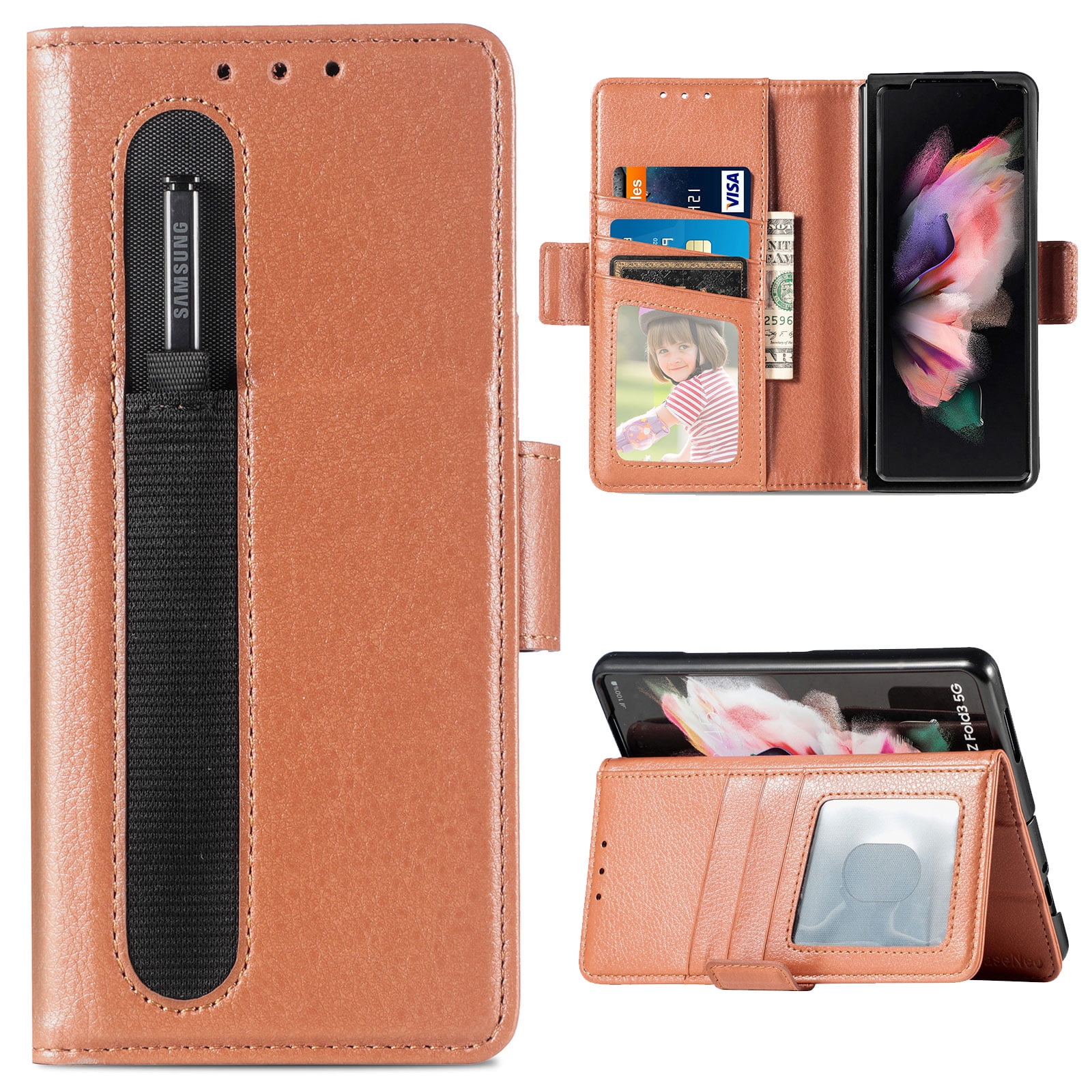 Decase For Samsung Galaxy Z Fold 5 Wallet Case,S Pen Holder Business Style  PU Leather Flip Card Holder Case Stand Shockproof Magnetic Closure Phone