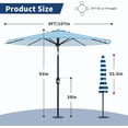 thumbnail image 4 of Garvee 9 ft Patio Table Umbrella, 8 Ribs, Crank Lift & Push Button Tilt, Blue & White Stripes, 4 of 9