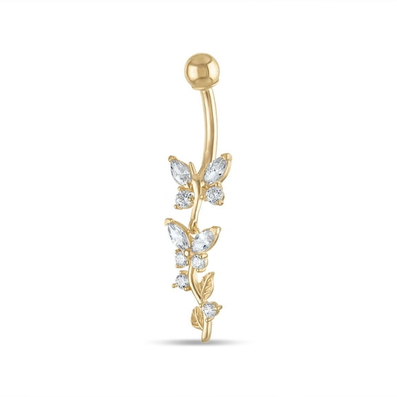 Zahav Jewelry 14K Solid Yellow Gold 14 Gauge Dangling Butterfly Belly Ring
