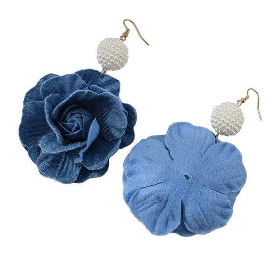 Blue Flower Drop Earrings Denims Floral Ear Rings Ornament for Special Occasions
