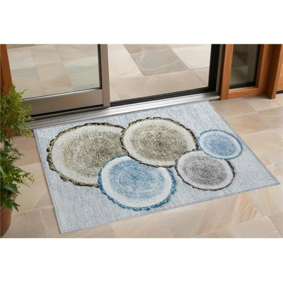 HomeRoots 564401 2 x 3 ft. Blue Gold & Gray Faux Bois Washable Non Skid Indoor Outdoor Rectangle Machine Woven Area Rug