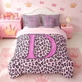 thumbnail image 3 of meiyoeat Glitter Leopard Print Letter D Twin Bedding Sets, Girls Teens, Pink Sparkle Monogrammed Bedding Comforter Set, Pink Reversible 7 Pieces, 3 of 6