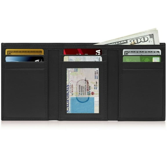 Genuine Leather Slim Trifold Wallets For Men - Mens Wallet RFID Blocking Holiday Gifts For Men
