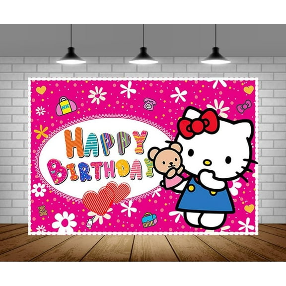 Hello Kitty Cartoon Theme Birthday Flag Background Banner Children's Party Decoration supplies Photography Photo Prop ,70.8x43.3inch.