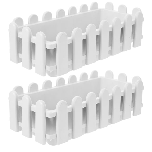 CRILSTYLEO 2Pcs White Rectangular Plastic Planter Box for Outdoor Plants Large Capacity Non Slip Base