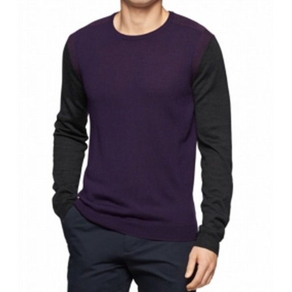 Calvin Klein NEW Purple Gray Mens Size 2XL Crewneck Wool Knit Sweater