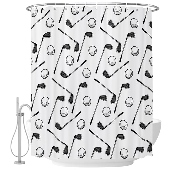Golf Balls Shower Curtain Set with Hooks, Retro Sports Style Golf Poles Minimalist Modern Water Repellent Shower Curtains for Bathroom Decor Sturdy Shower Curtain, Machine Washable 36x78 Inch