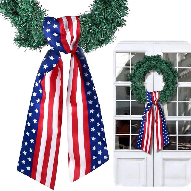 CaiYueKe US Independence Day Ribbon Garland Streamers, Patriotic Decorative Red White Blue Ties, Festive Polyester Ribbons for 4th of July Holiday Parties Parades Wreaths Home Decorations