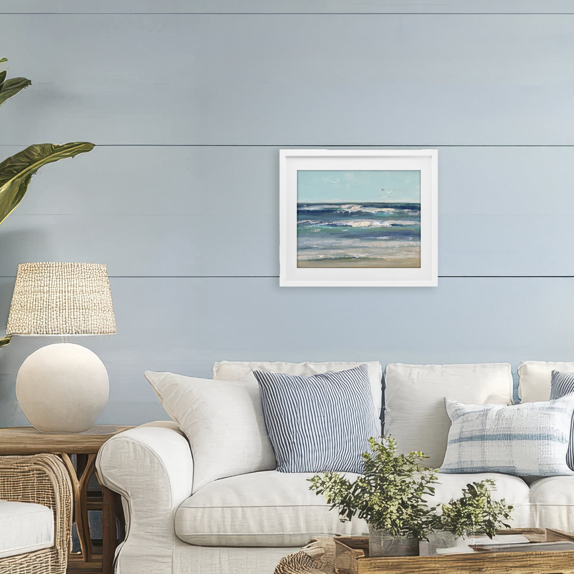 Stupell Industries Seagulls over Rolling Waves White Framed Print Under Glass, design by Sally Swatland