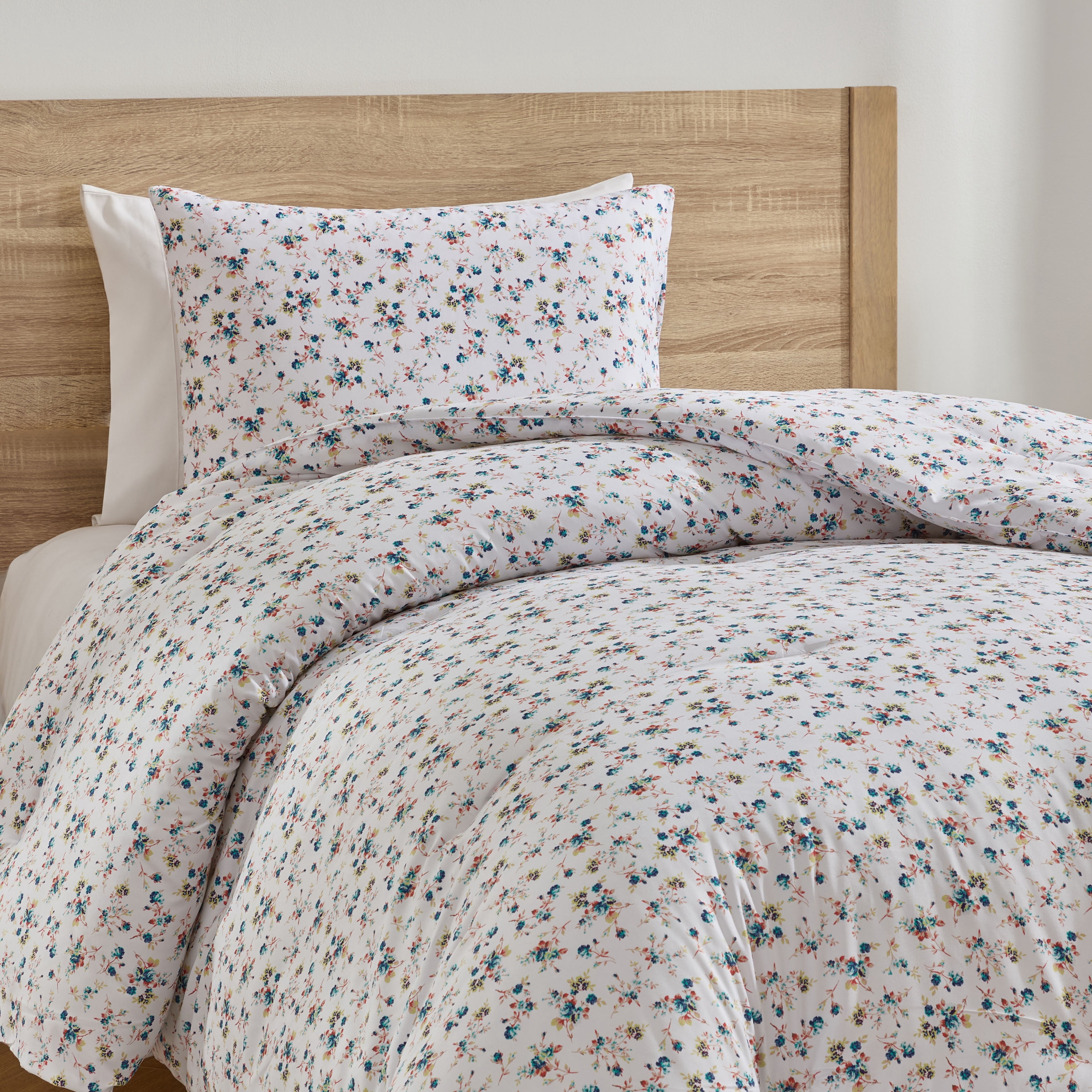 LammaLoe Twin Comforter Sets, 2 Piece Floral Bedding Comforter Set with Sheets, Bed in a Bag, Blue Rose Duo