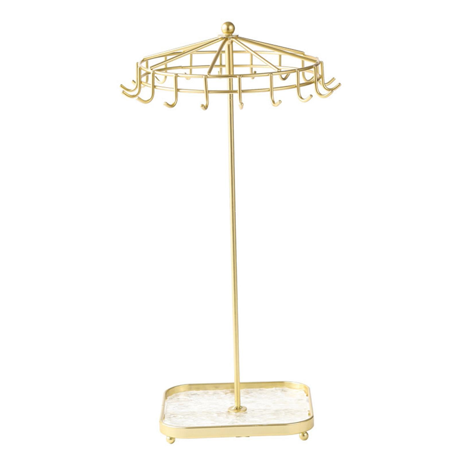 Sharplace Rotating Jewelry Holder Jewelry Display Rack Iron Jewelry Organizer Necklace Ear Storage Shelf for Tabletop Necklace Gold