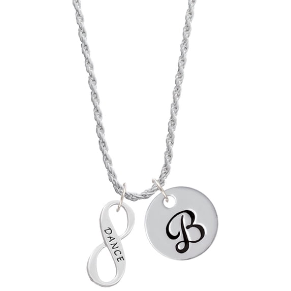 Delight Jewelry Silvertone Dance Infinity Sign Silvertone Script Initial Disc - B - Charm Necklace, 20"+3"