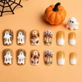 thumbnail image 4 of Halloween Press On Nails 24Pcs, Nail Art Ginger Yellow Gradient Ghost Web Nails, Medium-Length Almond Fake Nails with Playful Spooky Design, Reusable Acrylic False Nail Tips for Women, 4 of 6