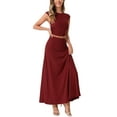 thumbnail image 4 of INSPIRE CHIC Two Piece Skirt Set Crew Neck Short Sleeve Cropped Top Elastic Waist A-Line Midi Skirt, 4 of 5