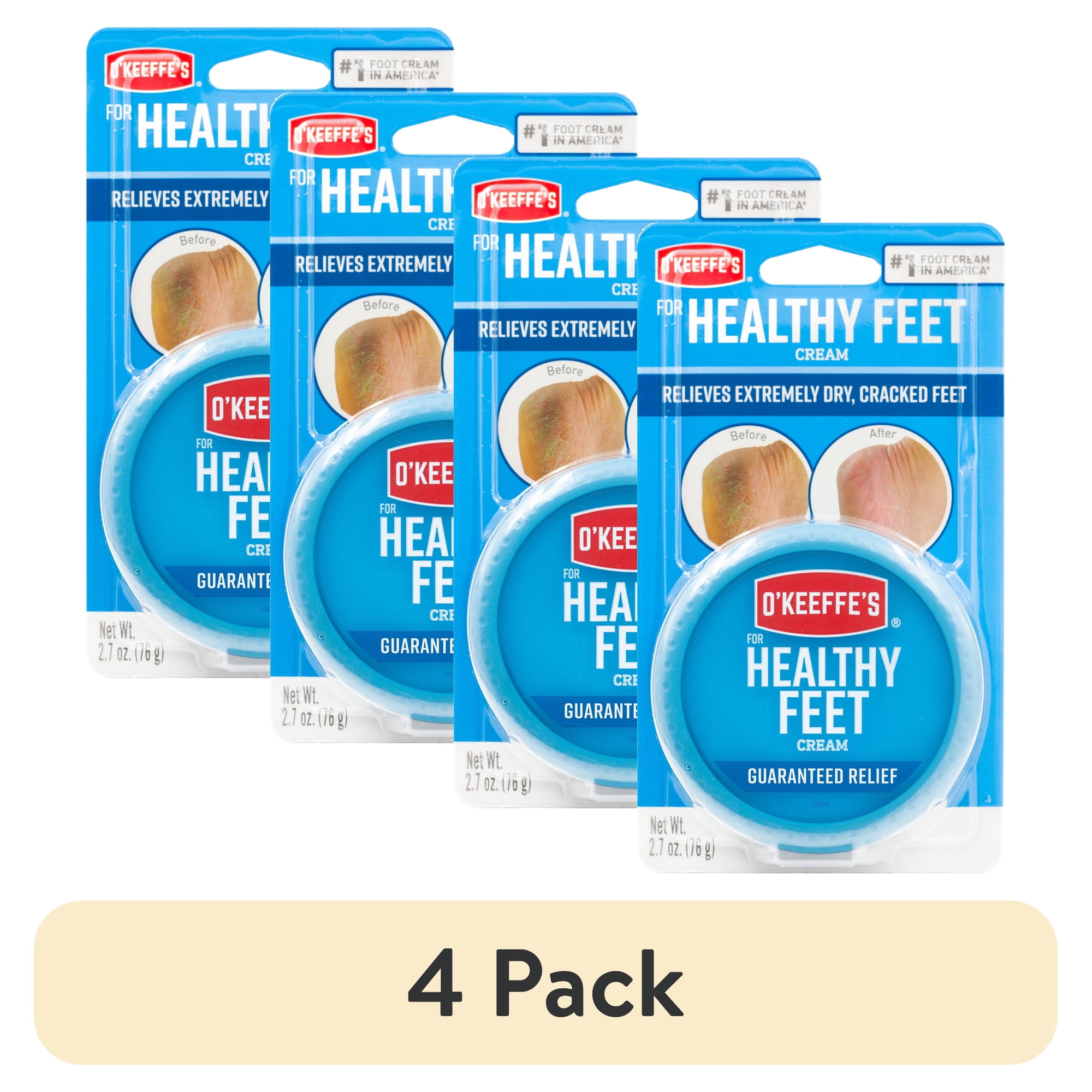 (4 pack) O'Keeffe's Healthy Feet Cream Jar for Extremely Dry, Cracked Feet, 2.7 oz.