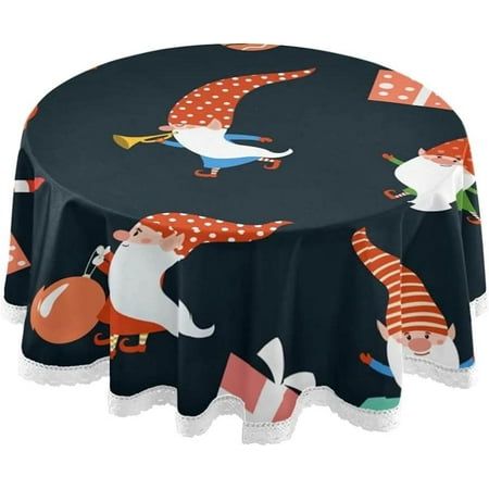 

Hyjoy Christmas Gnomes Round Tablecloth 60 Inch Waterproof Stain and Wrinkle Resistant Washable Decorative Table Covers for Kitchen Dining Tabletop Party Outdoor Picnic