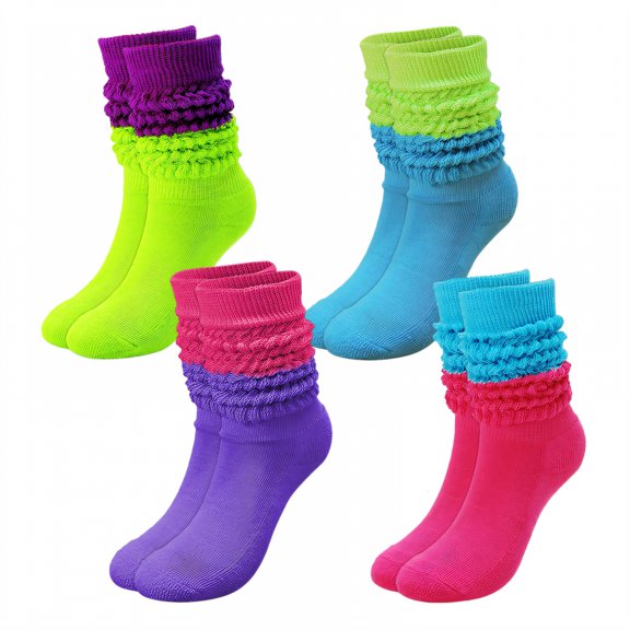 TELOLY 4Pairs Slouchy Socks for Women,Shaping, Sweat-Wicking, Anti-Friction Boot Socks for Women,Japanese Style Socks Scrunch Socks Women,Combination1
