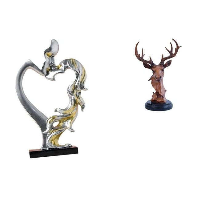 Figura De Cabeza De Ciervo Besándose, Estatua Coleccionable, Adorno Para Dormitorio, Boda, Estantería, Armario, Decoración Del Hogar, Artesanía Animal, Adorno De Resina Para Mesita De Noche
