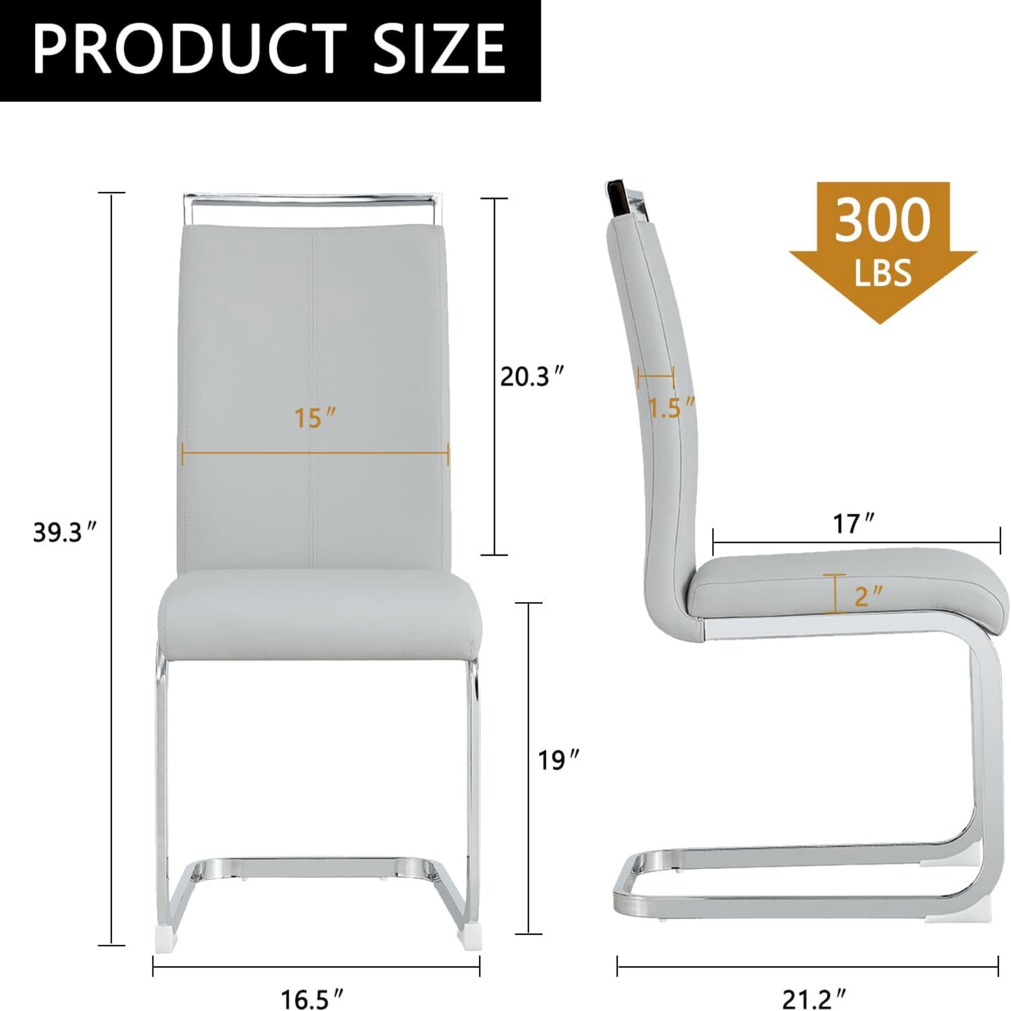 SUDICA Dining Chairs Set of 2, Light Gray PU Leather Upholstered Kitchen Chairs with Chrome Legs