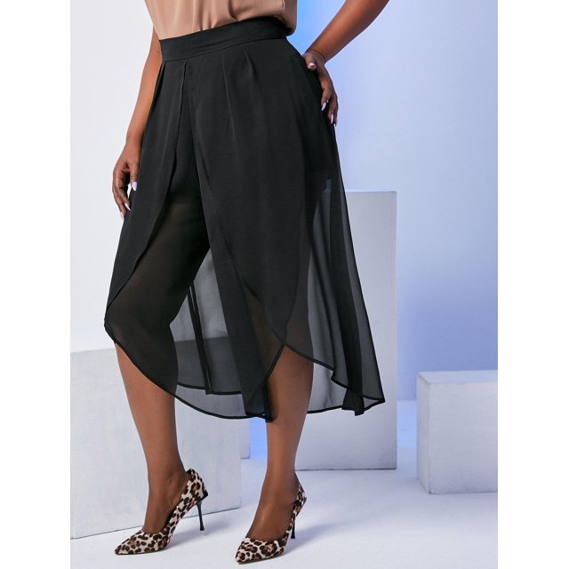 El tamaño de la gasa más grande se superpone a la pierna ancha pantalones sueltos Rosegal Pantalones de talla grande