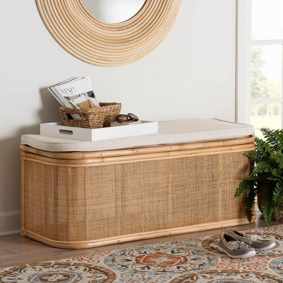 bali & pari Ishana Boho Storage Bench, Natural Rattan, Natural