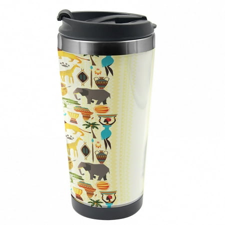 

African Travel Mug Historic Border Steel Thermal Cup 16 oz by Ambesonne